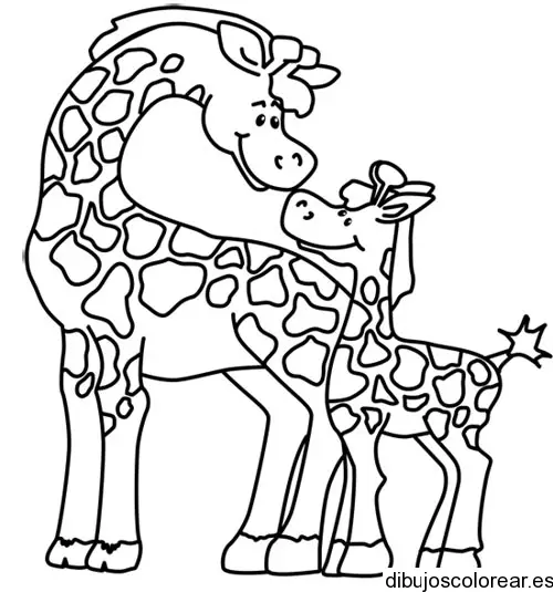 Dibujo de jirafa mamá y jirafa hija para colorear