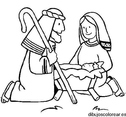 Dibujo de Jose y Maria junto al niño Jesús para colorear