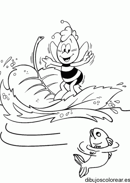 Dibujo de la abeja maya surfeando para colorear