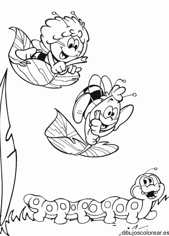 Dibujo de la abeja maya y sus amigos para colorear
