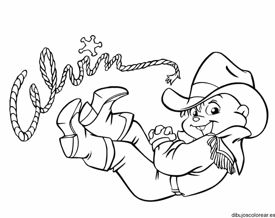 Dibujo de la ardilla Alvin de vaquero para colorear