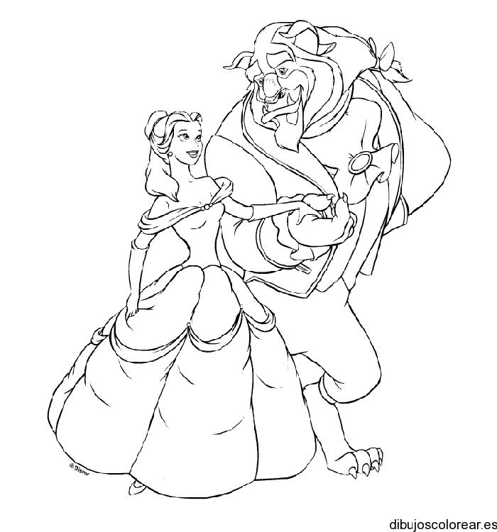 Dibujo de la Bella y la Bestia a bailar para colorear