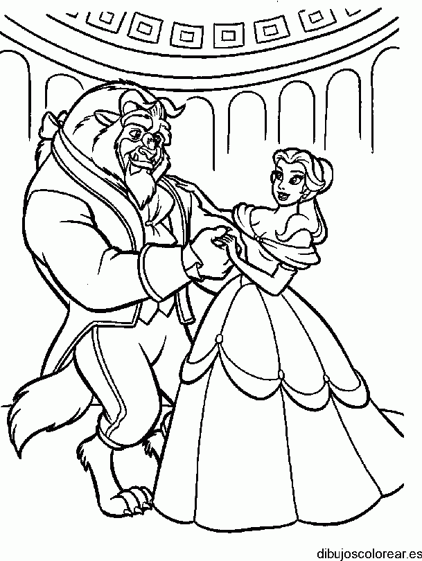 Dibujo de La Bella y la Bestia bailando para colorear