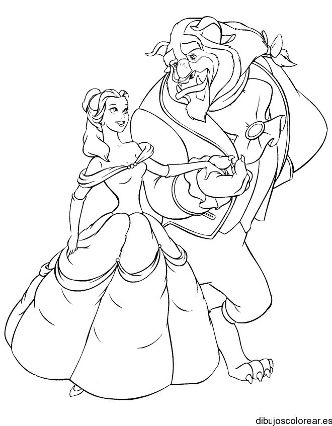 Dibujo de la Bella y la Bestia caminando para colorear