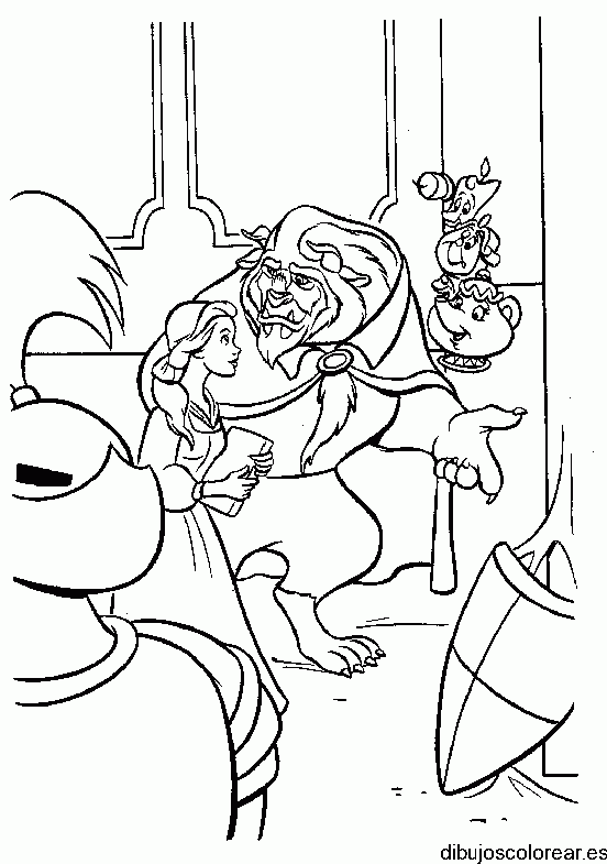 Dibujo de La Bella y la Bestia charlando para colorear