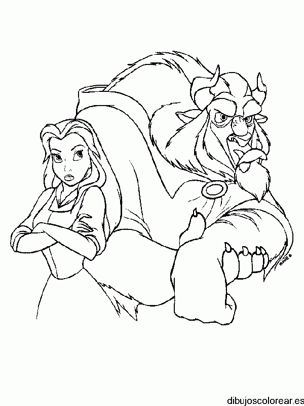 Dibujo de La Bella y la Bestia enfadados para colorear