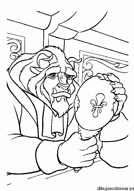 Dibujo de La Bestia frente al espejo para colorear