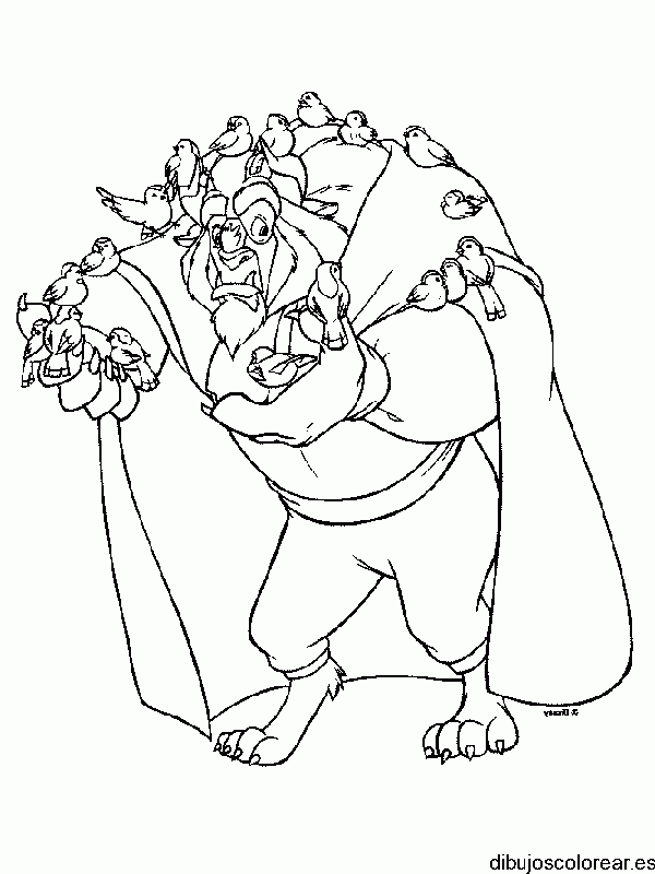 Dibujo de La Bestia y pájaros para colorear