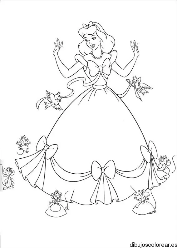Dibujo de la cenicienta con los ratoncitos para colorear