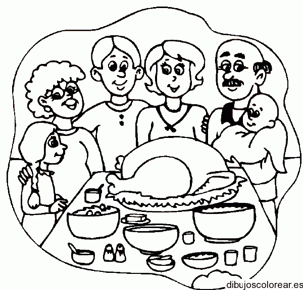 Dibujo de la familia y la cena para colorear