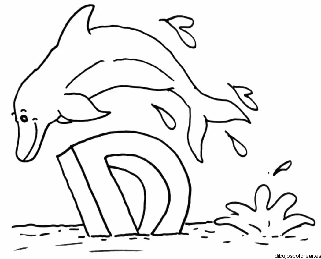 Dibujo de la letra D con delfines para colorear