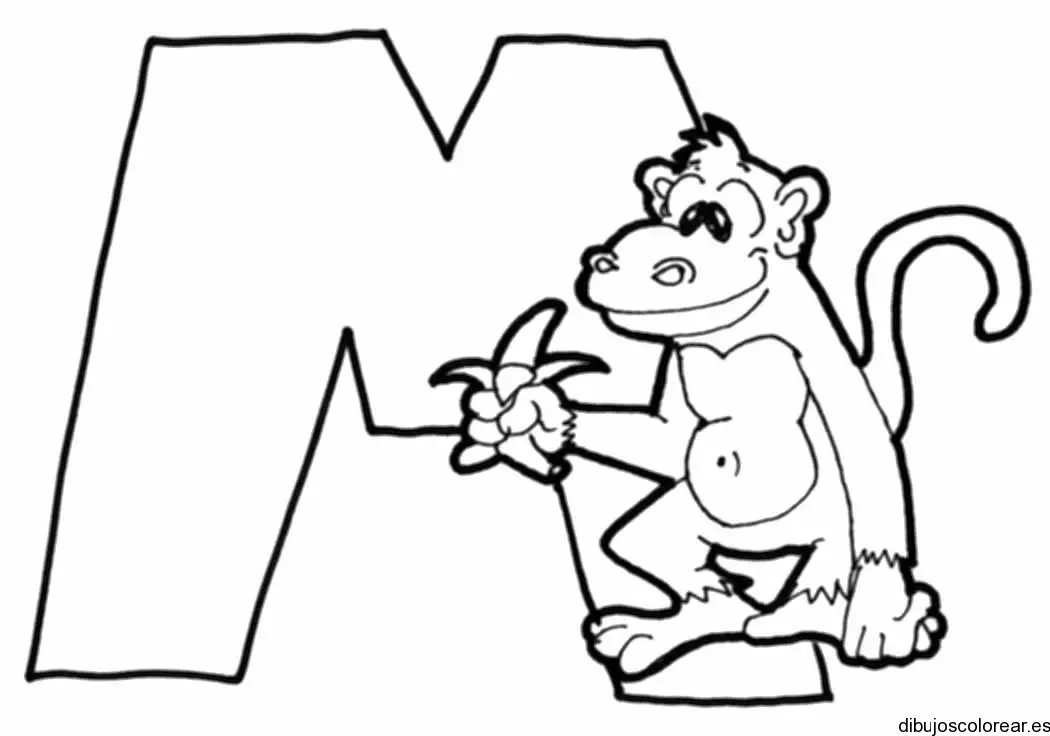 Dibujo de la letra M y un mono para colorear