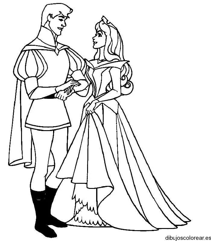 Dibujo de la princesa Aurora y su principe para colorear