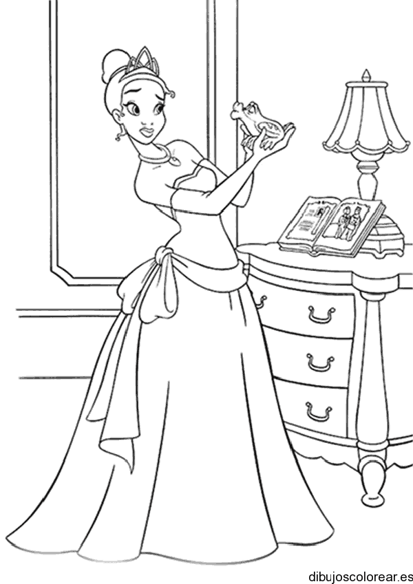 Dibujo de la princesa Tiana y el sapo para colorear
