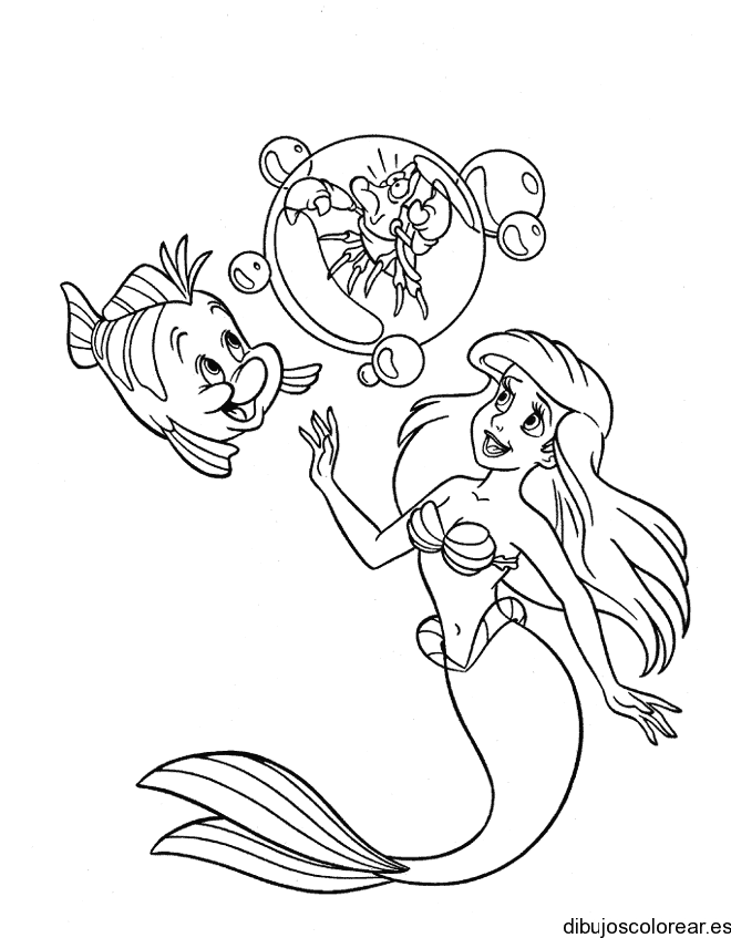Dibujo de la Sirenita con burbujas para colorear