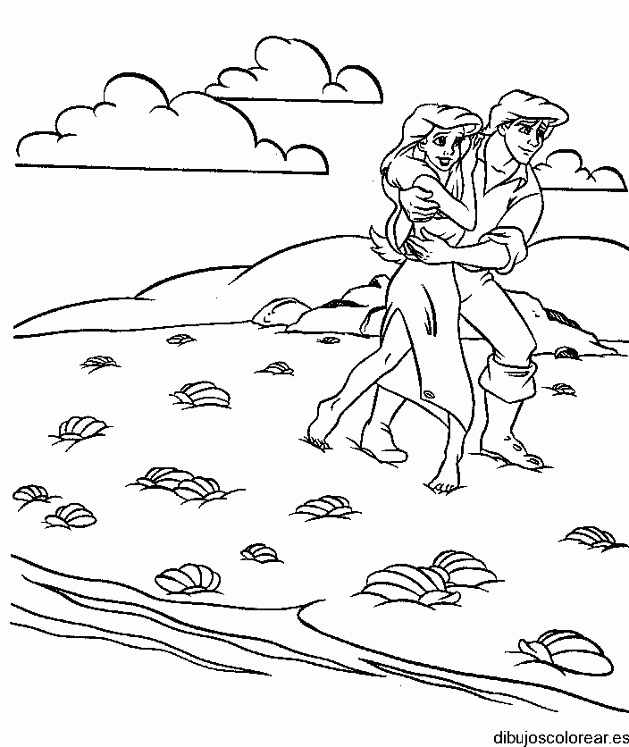 Dibujo de la Sirenita en la arena para colorear