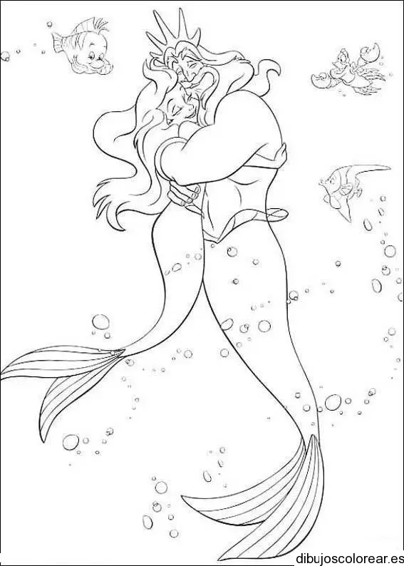 Dibujo de la Sirenita y su padre para colorear