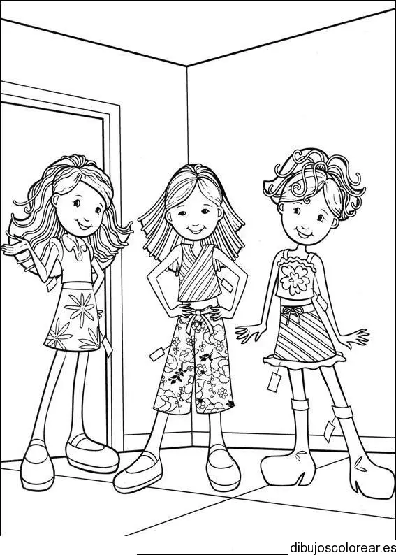 Dibujo de las niñas posando para colorear