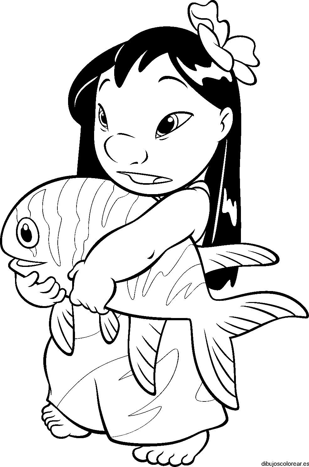 Dibujo de Lilo con un gran pez para colorear
