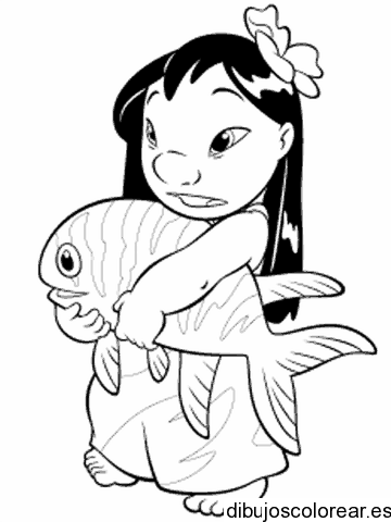 Dibujo de Lilo con un pez para colorear