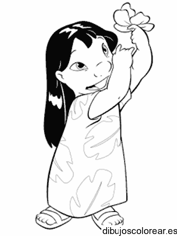 Dibujo de Lilo con una flor para colorear