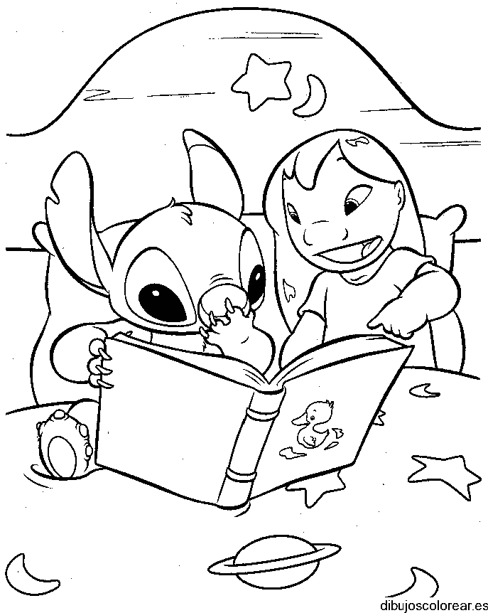 Dibujo de Lilo y Stitch y un libro para colorear