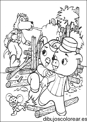 Dibujo de lobo y dos cerditos para colorear