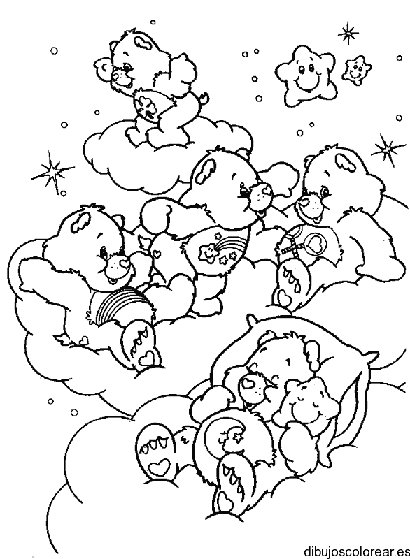 Dibujo de los ositos cariñosos y las estrellas para colorear