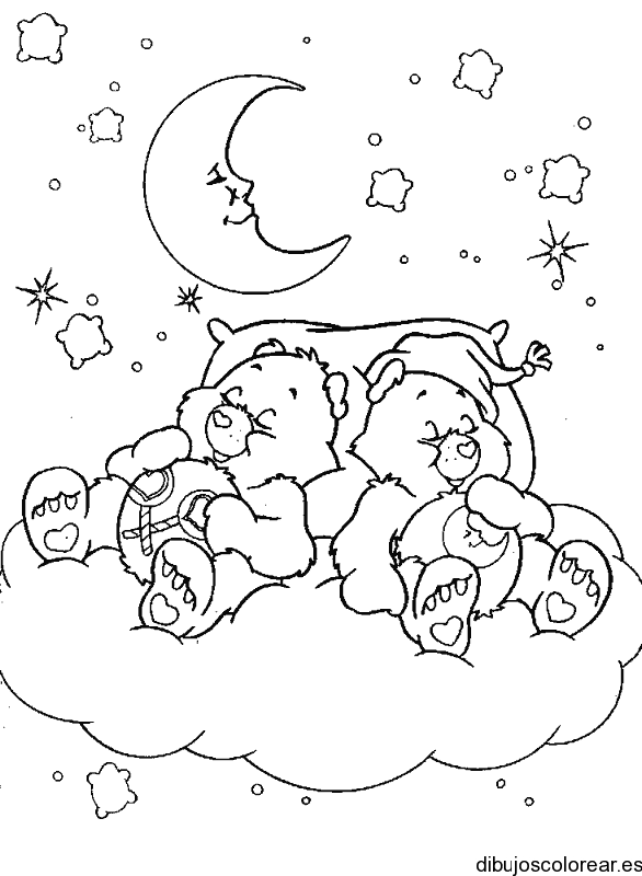 Dibujo de los osos cariños bajo la luna para colorear