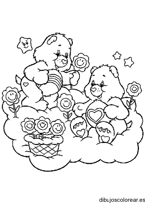 Dibujo de los osos cariñosos en una nube para colorear
