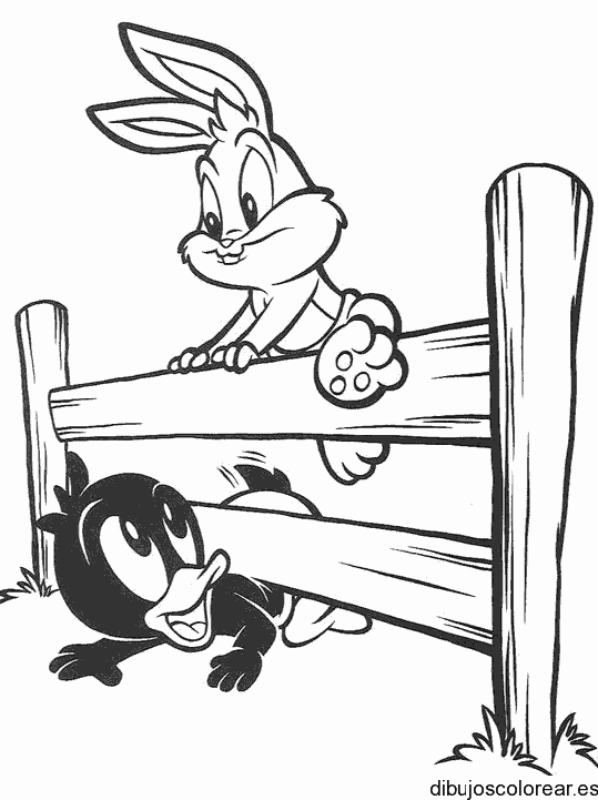 Dibujo de los pequeños Bugs Bunny y Pato Lucas para colorear