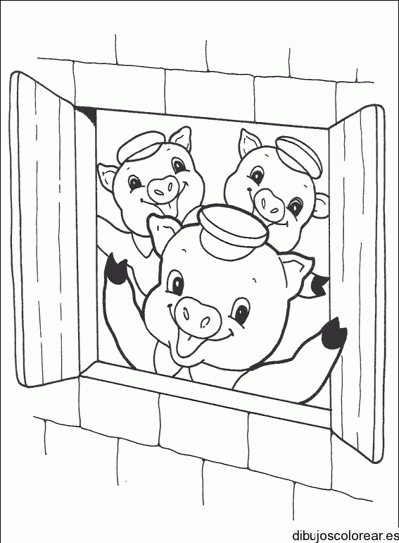 Dibujo de los tres cerditos felices para colorear