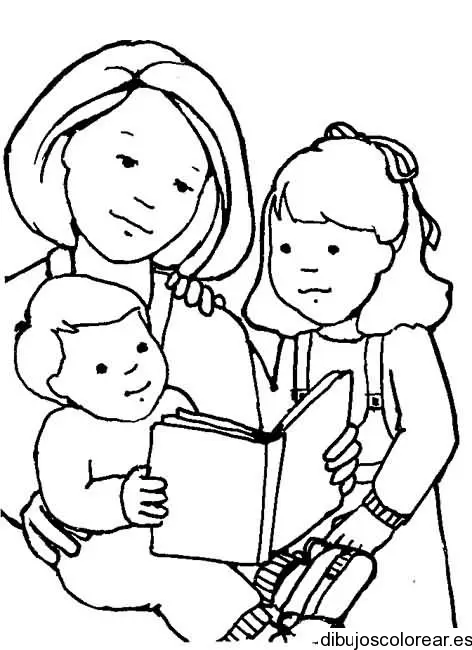 Dibujo de mamá leyendo a los niños para colorear