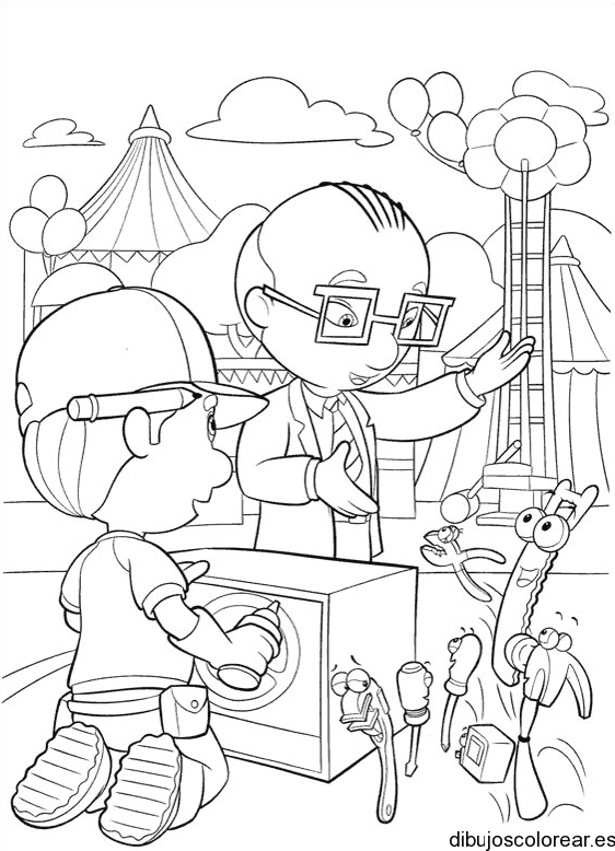 Dibujo de Manny Manitas y su profesor para colorear