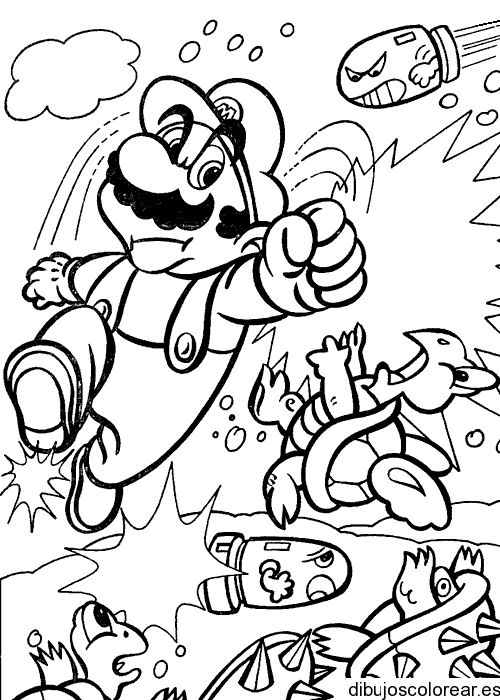 Dibujo de Mario Bros atacando para colorear