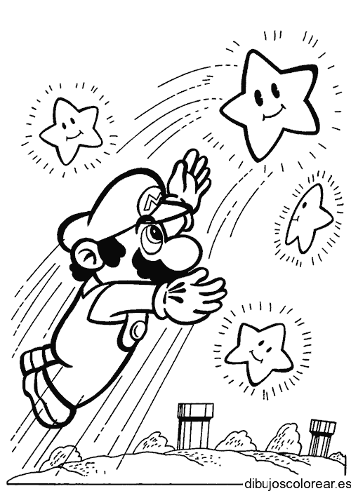 Dibujo de Mario Bros con estrellas para colorear