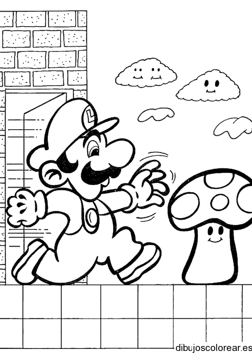 Dibujo de Mario Bros en el tejado para colorear