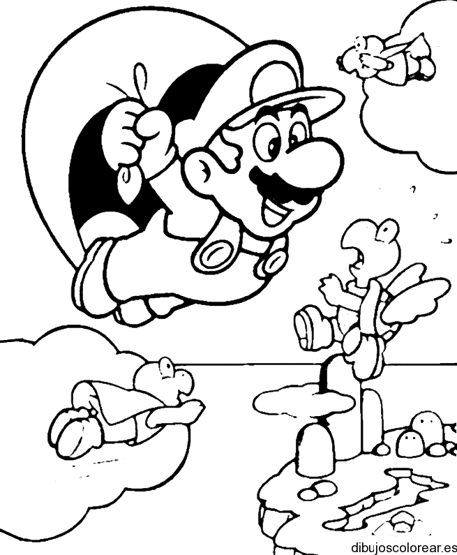 Dibujo de Mario Bros volando para colorear