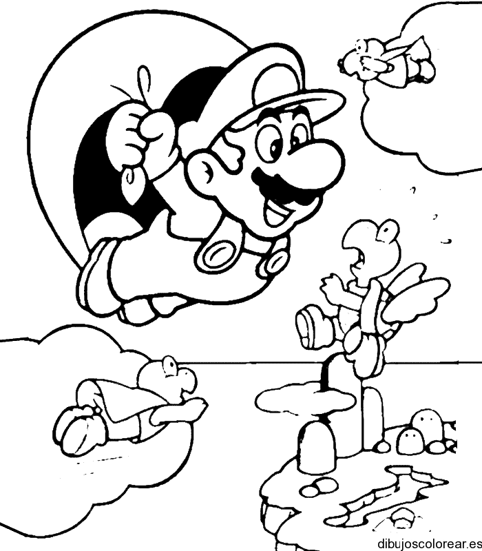 Dibujo de Mario Bros y dos tortugas para colorear