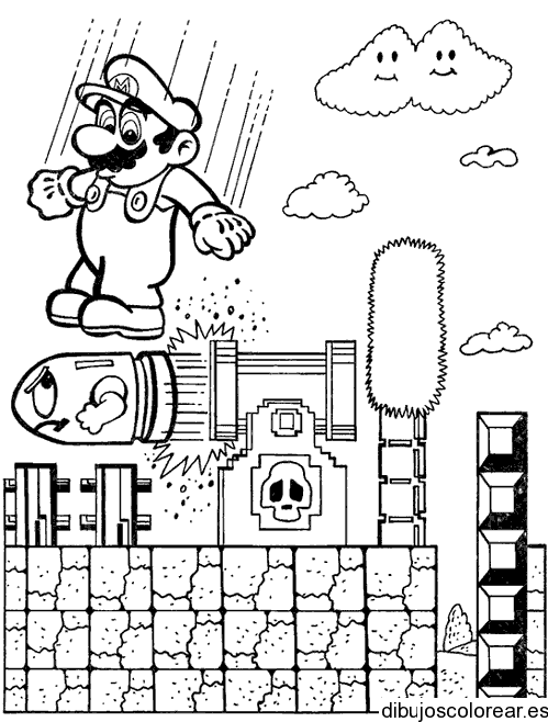 Dibujo de Mario Bros y un cohete para colorear