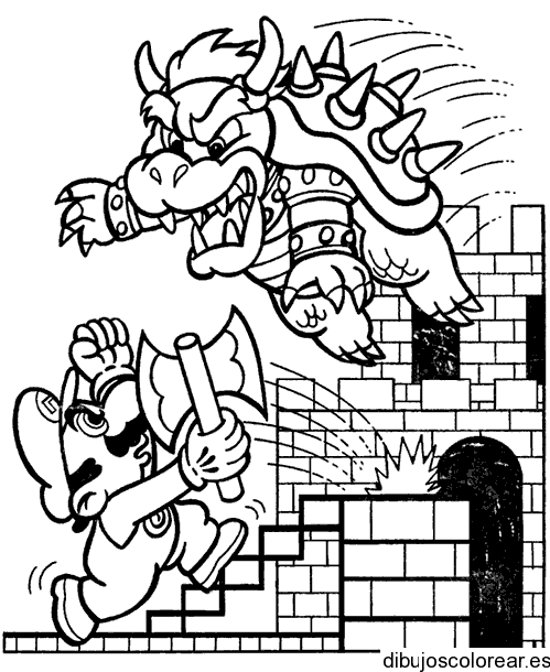 Dibujo de Mario Bros y un dragón para colorear