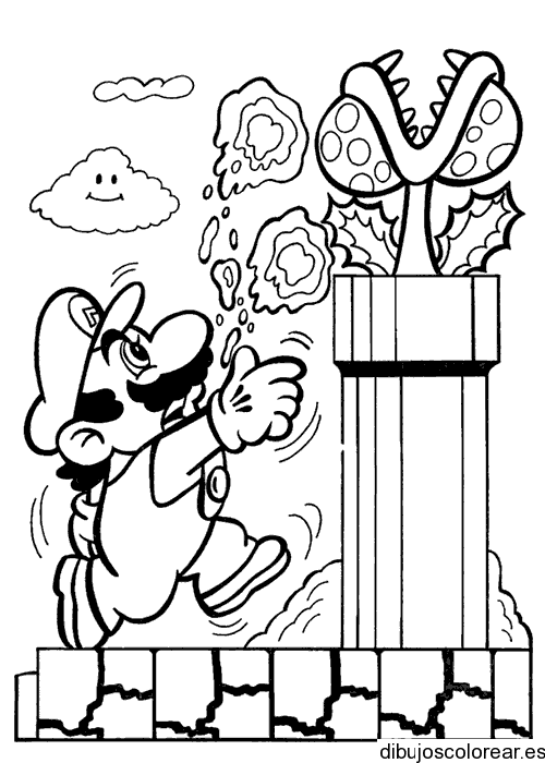 Dibujo de Mario Bros y una planta para colorear