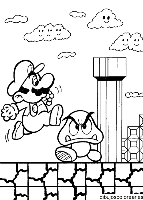 Dibujo de Mario Bros y una serpiente para colorear