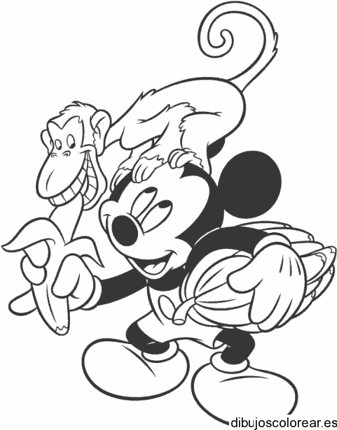 Dibujo de Mickey con un mono para colorear