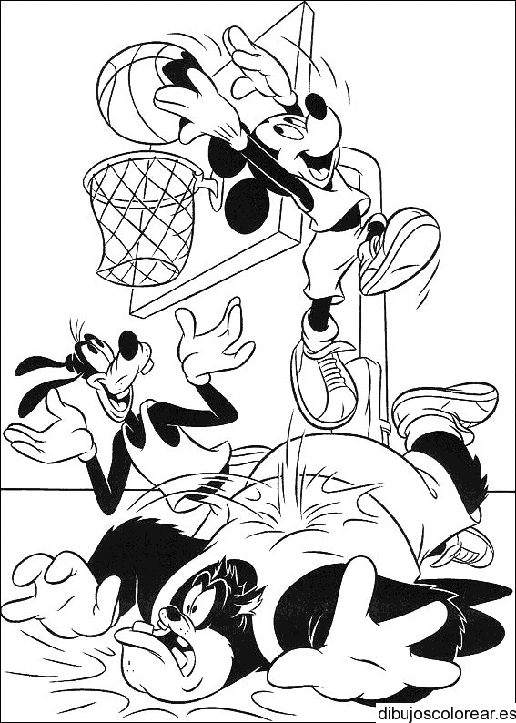 Dibujo de Mickey encestando para colorear