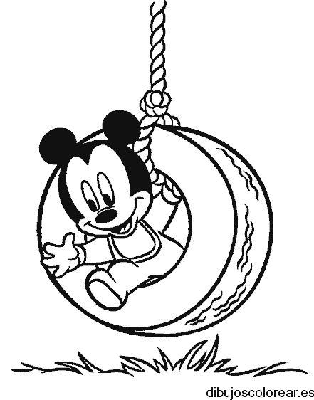 Dibujo de Mickey Mouse columpiándose para colorear