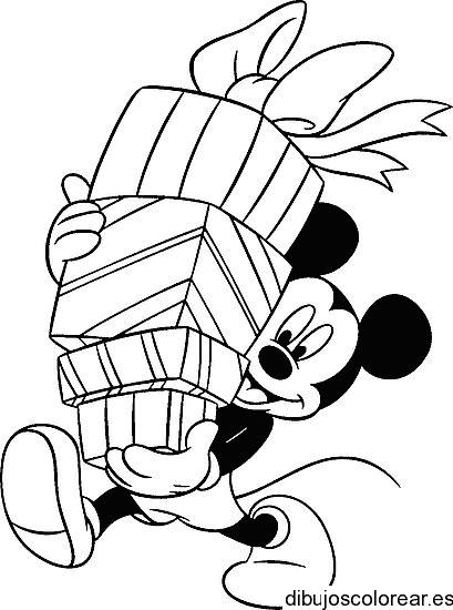Dibujo de Mickey Mouse con regalo para colorear