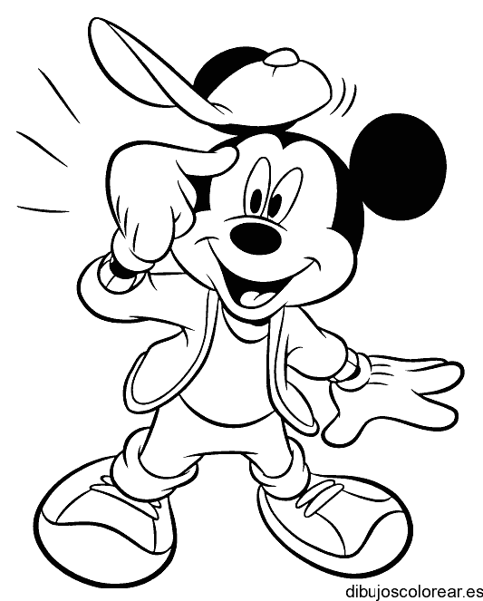 Dibujo de Mickey Mouse con una boina para colorear