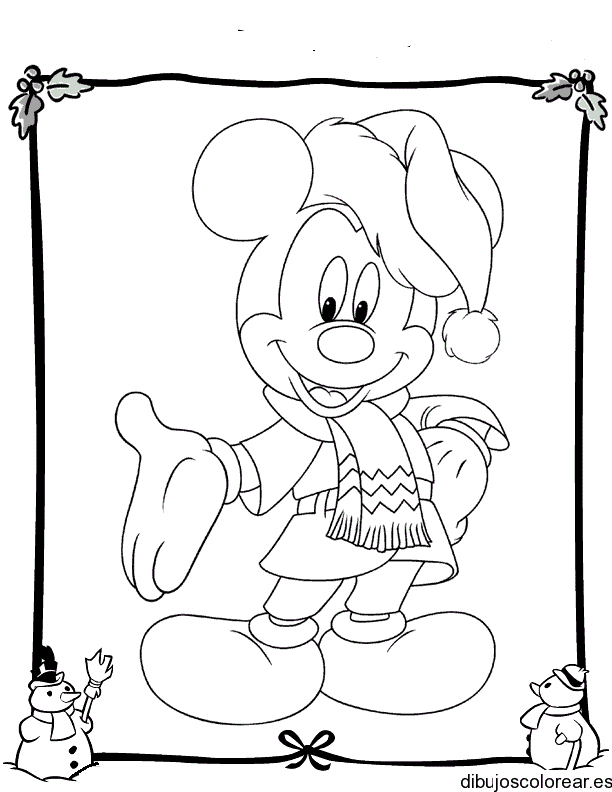 Dibujo de Mickey Mouse con una bufanda para colorear