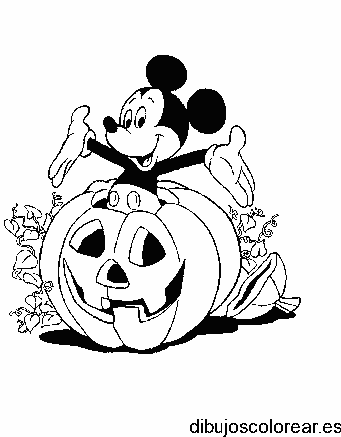 Dibujo de Mickey Mouse con una calabaza para colorear